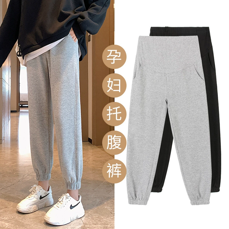Брюки для беременных, верхняя одежда на весну и осень, модные повседневные свободные брюки для беременных, утепленные модные спортивные брюки для мам на флисовой подкладке