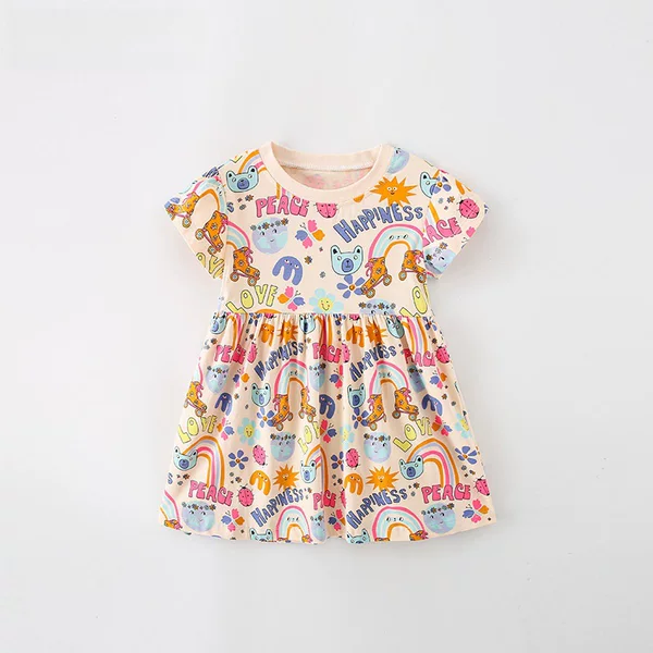 malwee girls' dress summer new European and American children's casual printed short sleeve round neck children's princess dress