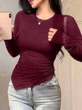A 71607 Asymmetric hem slim T-shirt ���Գ��°�����T��
