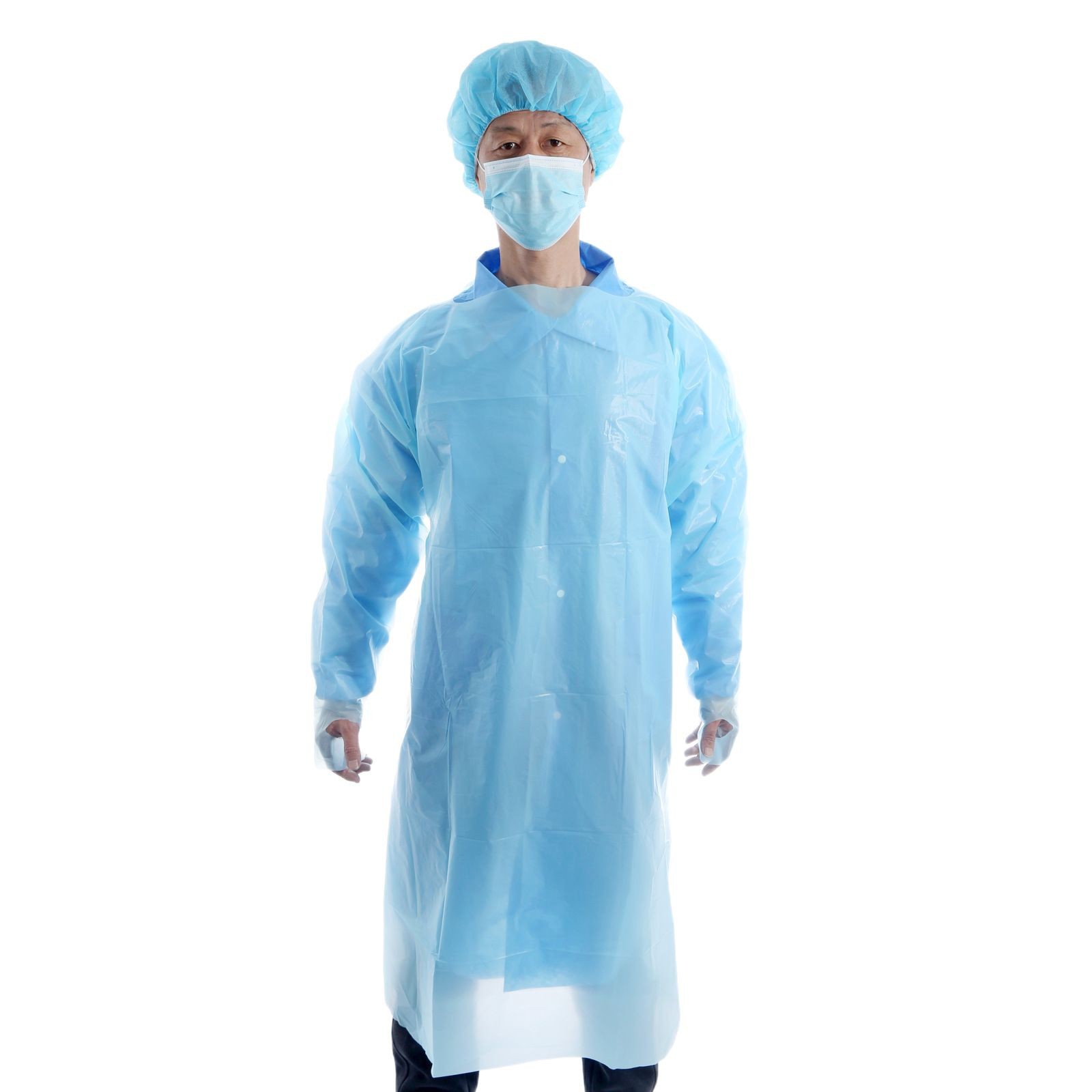 一次性CPE袍隔离衣防护塑料反穿拇指扣防水工作服