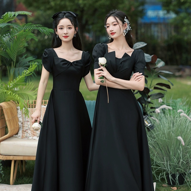 Black slimming evening dress women's slim-fit long banquet elegant sisters dress performance dress chorus adult dress women
