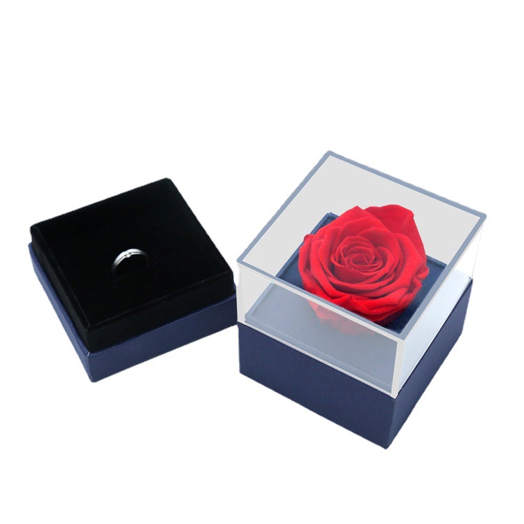 亚克力首饰收纳礼品包装盒永生花手镯项链透明花盒厂家80*80*100