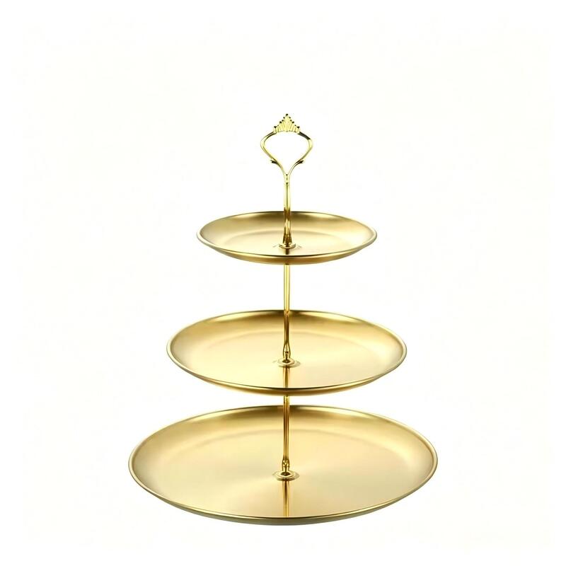 2/3 Tier Gold Stainless Steel Dessert Stand Light Luxury Multi-layer Cake Fruit Plate Wedding Party Dessert Stand