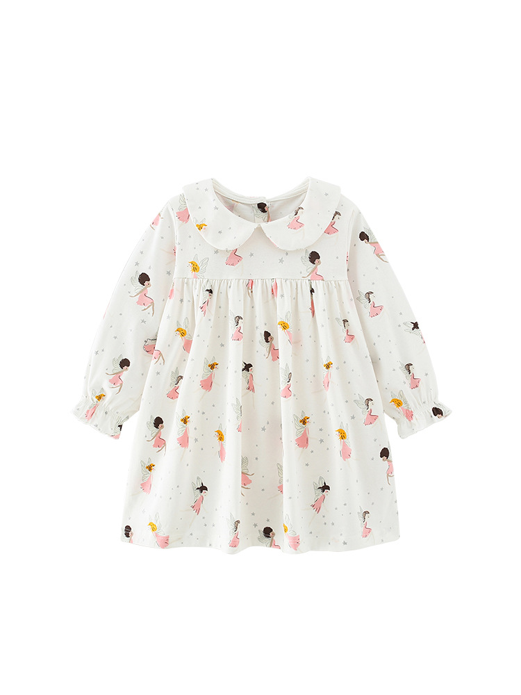 En stock malwee niños vestido de otoño nuevos niños de manga larga impresa cuello redondo casual niña princesa vestido