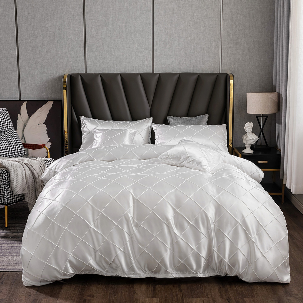 跨境wish亚马逊ebay家居冰丝绸缎色丁布枕套色丁方格三件套外贸