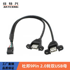 杜邦2.0间距5P主板9针转USB线9Pin转双USB2.0转接线带螺丝孔2.54