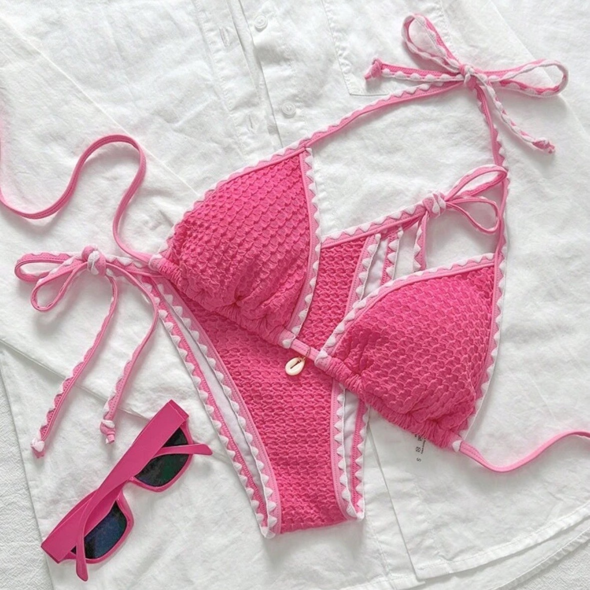 Abbigliamento donna Bikini sexy alla moda con scollo all'americana, set costume da bagno a due pezzi con copertura modesta, pronto per la spiaggia e la piscina_voghion.com