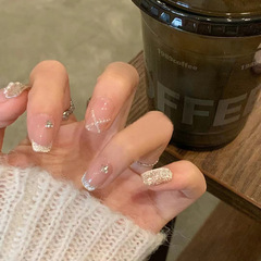 短款溫柔裸透珍珠美甲貼片簡約氣質穿戴甲片可拆卸假指甲片成品