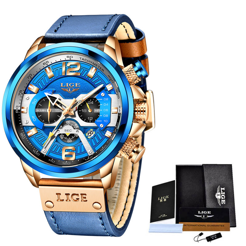 LIGE 8917 nuevo cinturón de seis pines calendario personalidad dial luminoso aguja multifuncional reloj de hombre