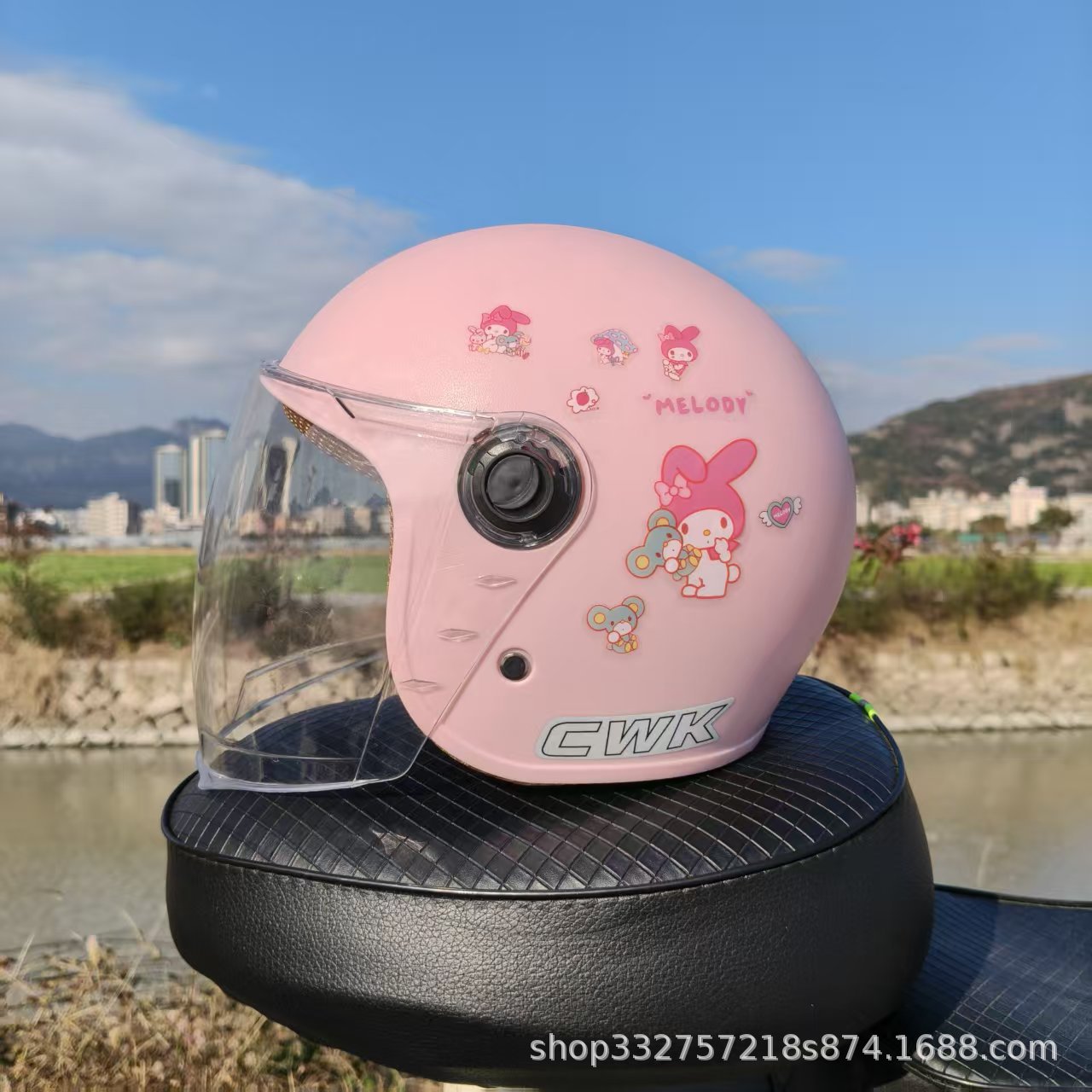 Motosiklet kaskı (dəbilqə) – Motuoche Motorcycle Helmet - peach-pink-melody-hd-long-visor-1-5-years-old-toddler-winter-helmet