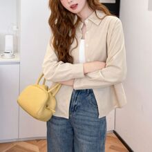 灯芯绒polo衬衫女春秋冬季新款坑条衬衣宽松上衣短外套内搭外穿