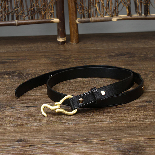 Italian retro women's trendy and versatile thin belt with copper hook genuine leather belt for women, handmade first-layer cowhide