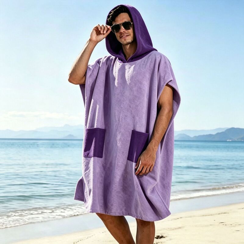 Men's Color-Block Hooded Beach Poncho Towel Robe Quick-Dry Water-Absorbent Changing Robe Swimming Surfing Cape with Pockets Men's Color-Block Hooded Beach Poncho Towel Robe Quick-Dry Water-Absorbent Changing Robe Swimming Surfing Cape with Pockets