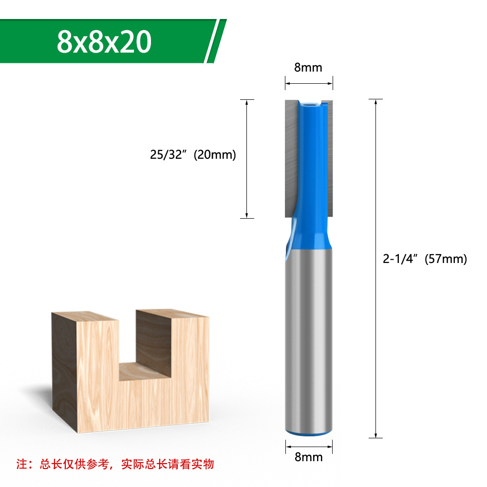 Juego de brocas rectas para fresadora de 8 mm, 9 piezas, broca recta para ranurado de madera azul claro, broca recta de doble filo, cortador de ranurado, cortador de fresado para madera
