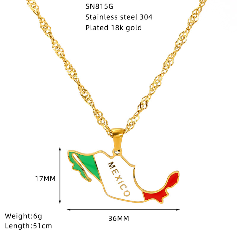 Wholesale Jewelry Hip-Hop Streetwear National Flag Map 304 Stainless Steel Enamel Pendant Necklace Singapore Chain display picture 2
