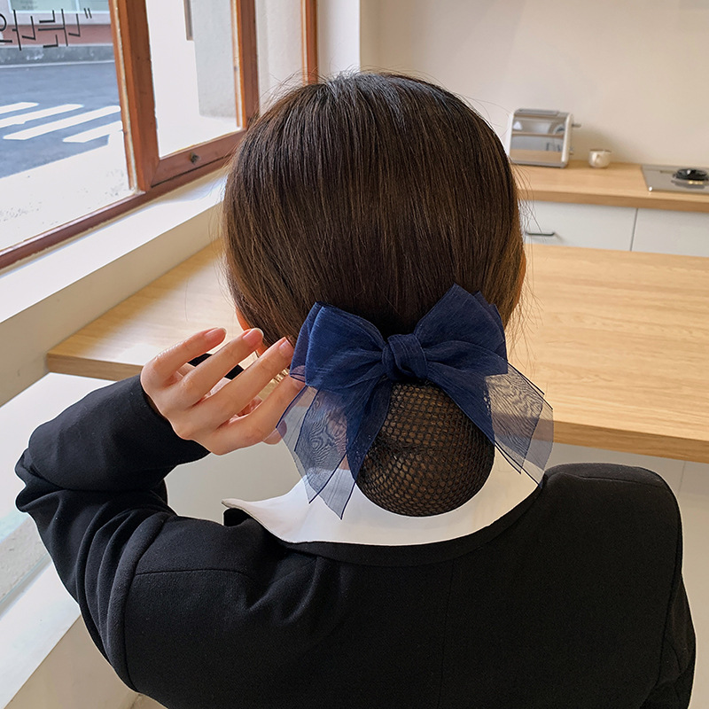 Bank Professional Female Hair Clip Nurse Hair Net Bag Work Hair Net Korean Silk Yarn Elegant Bow Hair Accessories