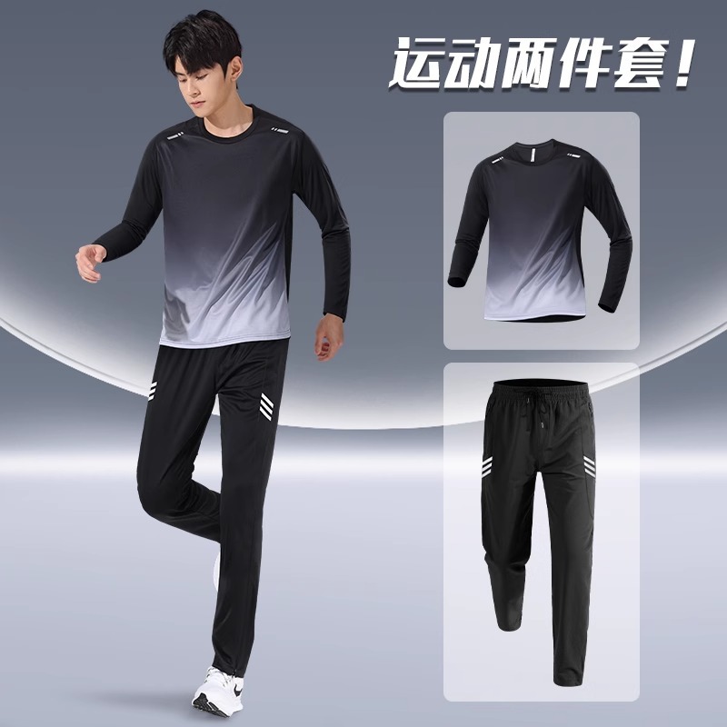 Trajes deportivos para hombres para correr otoño delgado ropa de secado rápido mangas largas pantalones largos casuales 2024 nuevo ciclismo fitness