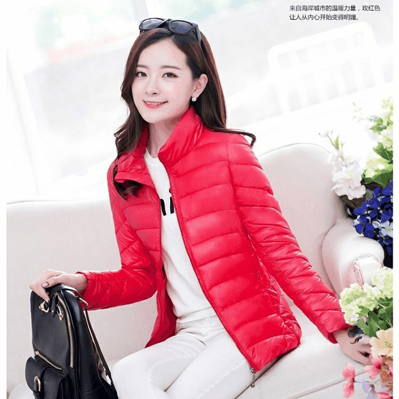 Пальто с хлопковой подкладкой, женская короткая зимняя одежда, приталенная Свадебная красная куртка с хлопковой подкладкой, легкое пуховое пальто с хлопковой подкладкой