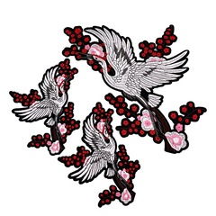 Factory direct sales European and American fashion clothing accessories large and small size crane embroidery cloth patch plum blossom white crane embroidered flower badge 