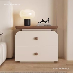 2025 New Installation-Free Medieval Cream Style Normcore Modern High-End Storage Bedroom Bedside Table