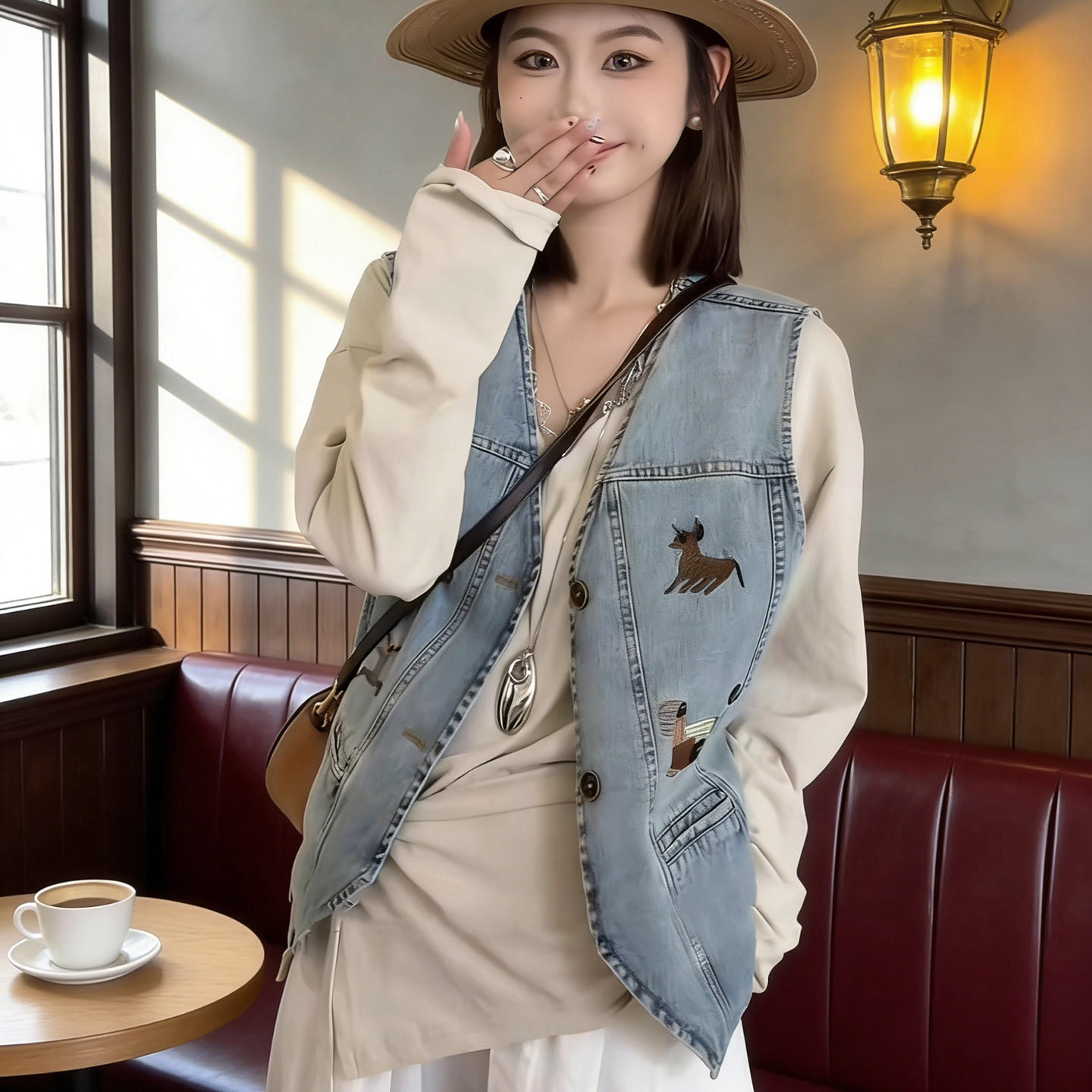 European style retro embroidered denim vest for women, new spring/summer style, sleeveless top, casual loose vest jacket.