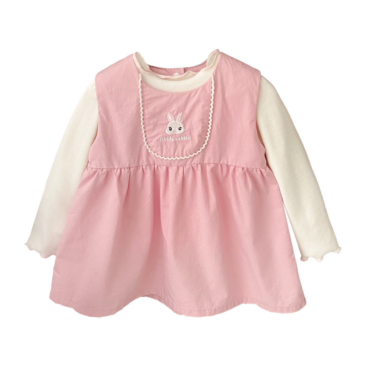 Traje de primavera para niños Traje de vestido de niña de conejo bordado Primavera nuevo traje para niños Traje de dos piezas para niñas y bebés