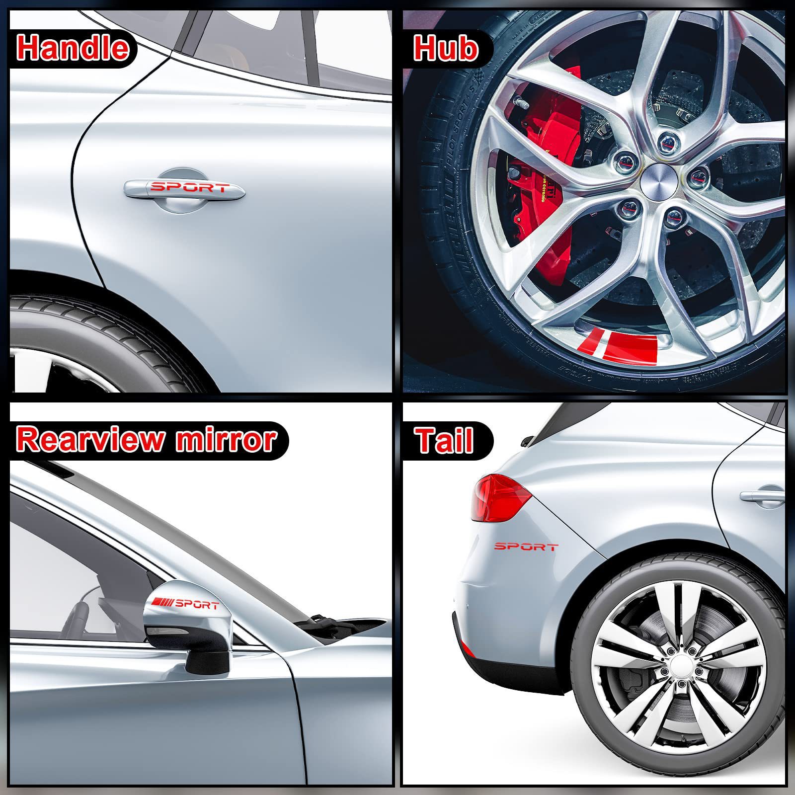 12pcs piece Rim Applique Stripe Reflective Sticker Waterproof wheel Red car rim stripe 18-21 inches_voghion.com