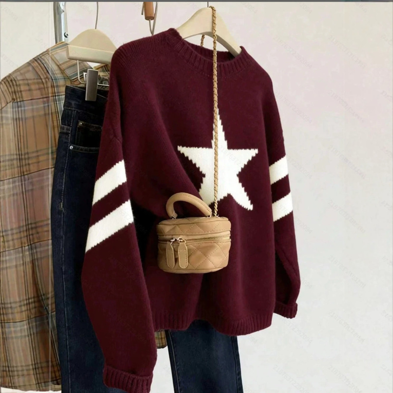 2026 Fashionable New Style Star-Patterned Simple Knit Pullover, Suitable for Autumn and Winter Wear, Perfect for Party Outings 2026 Fashionable New Style Star-Patterned Simple Knit Pullover, Suitable for Autumn and Winter Wear, Perfect for Party Outings