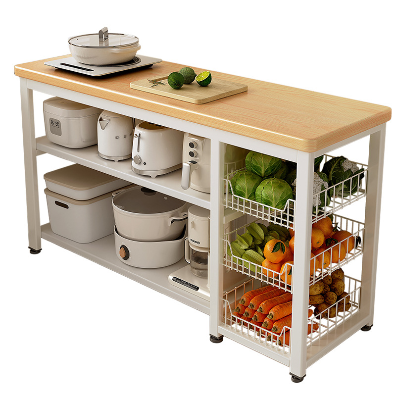 Estante de cocina, canasta de verduras multifuncional, banco de trabajo para cortar verduras, horno de microondas, utensilios de cocina, estante de almacenamiento, gabinete lateral, mesa multicapa