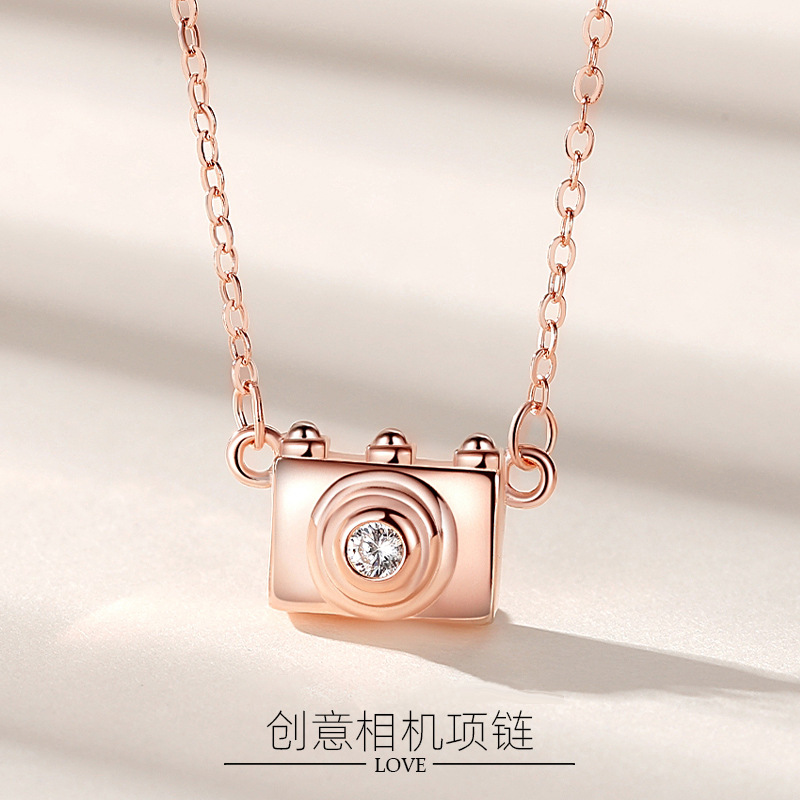 S925 collar de plata esterlina collar de la Cámara de las mujeres al por mayor de las mujeres en línea fotografía roja personalidad simple coreana creativa Cadena de clavícula