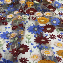 跨境民族彩色蕾丝刺绣珠子珠管绣亮片机绣花礼服时装高端面料蕾丝