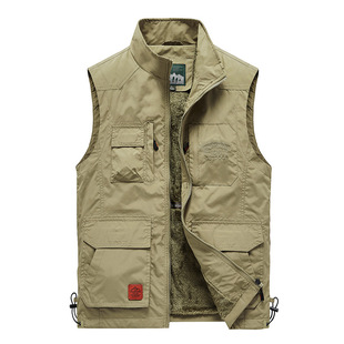Autumn and winter outdoor multi-pocket vest men's plus size fleece-lined overcoat sports photography breathable fishing vest