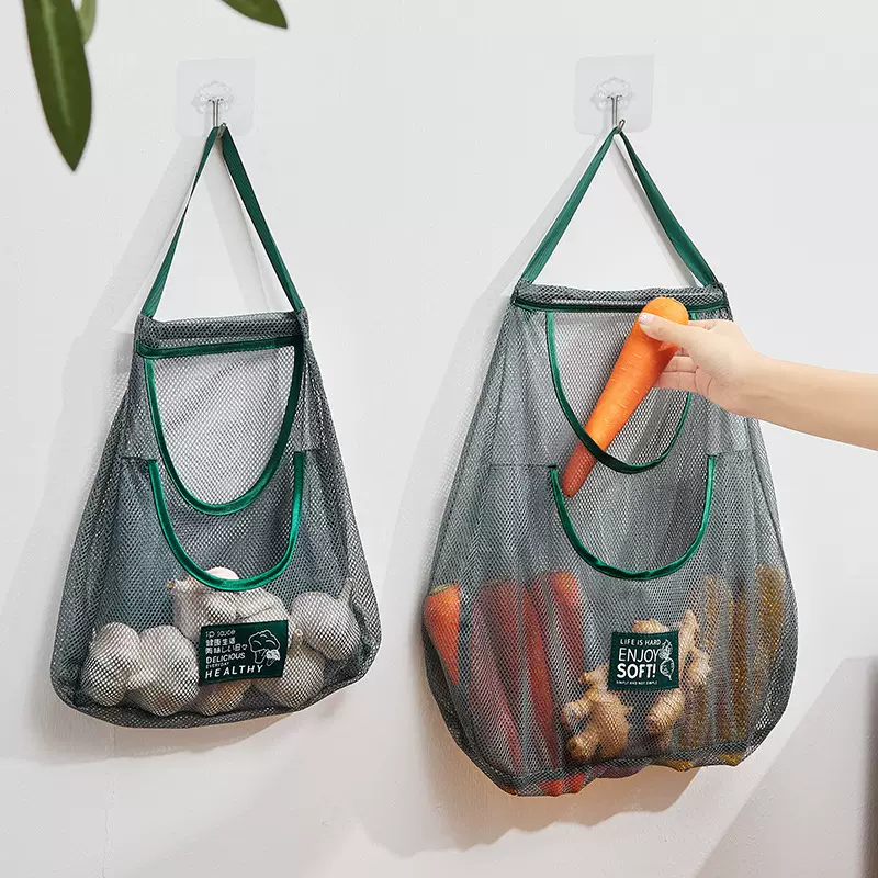 厨房食品果蔬收纳网袋可挂式网生姜蒜头洋葱收纳袋多功能手提袋子