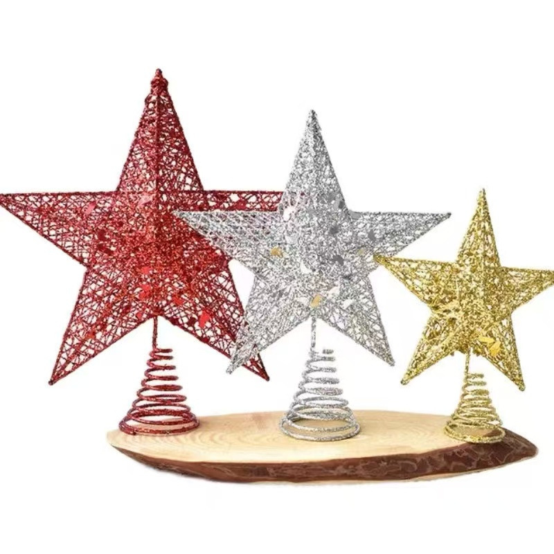 クリスマスハードベースツリートップスター装飾クロスボーダー特別供給立体五芒星鉄グリッター五つ星クリスマス用品|undefined