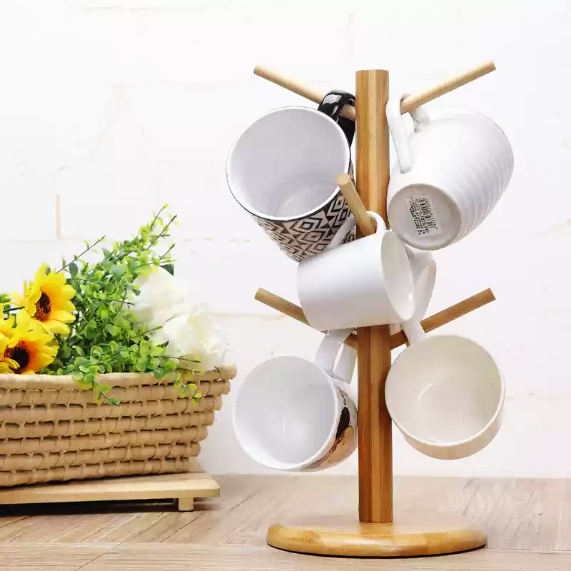 Portavasos de madera de estilo japonés estante de copa de cuatro garras de bambú creativo estante de drenaje invertido estante de almacenamiento de taza de agua Mark