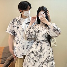 2025夏季新款法式茶歇防晒收腰露肩气质连衣裙情侣装