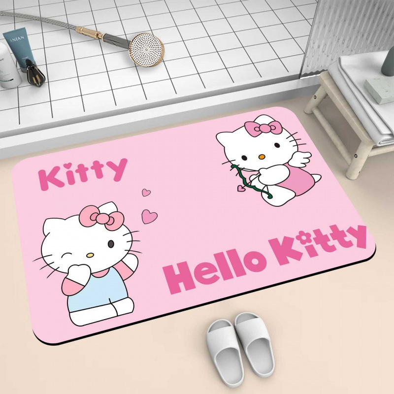 可爱HelloKitty硅藻泥吸水地垫家用卫生间洗漱台防滑易打理门垫|undefined