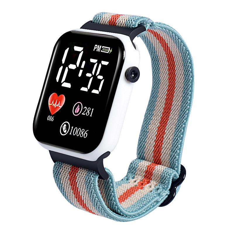 Nueva bolsa de lona colorida LED pequeño reloj cuadrado deportes al aire libre multifuncional impermeable estudiante hombres y mujeres reloj electrónico.