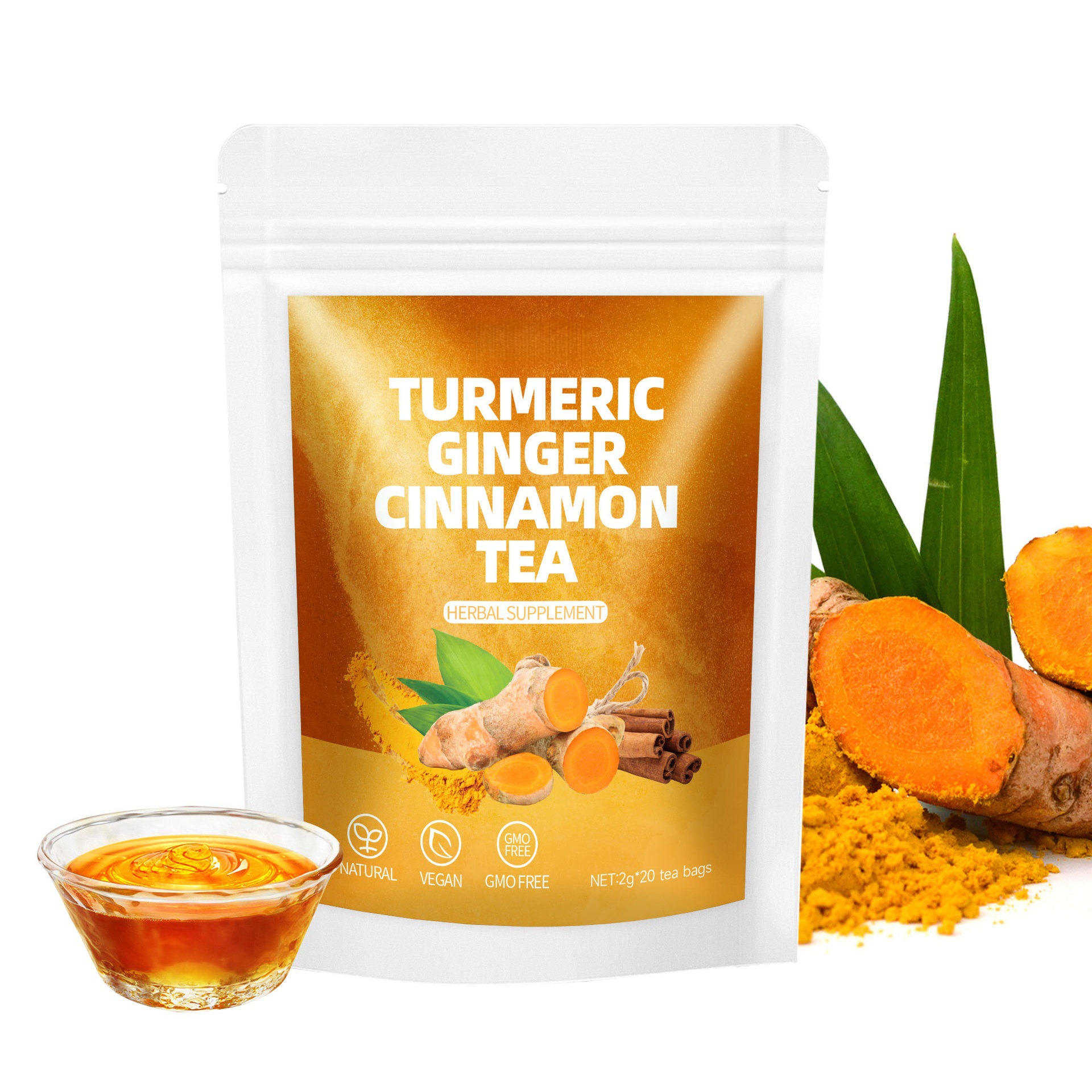Turmeric Ginger Cinnamon Tea Bags Jiang Huang Rou Gui Cha Warming Herbal Blend 40g quality and texture
