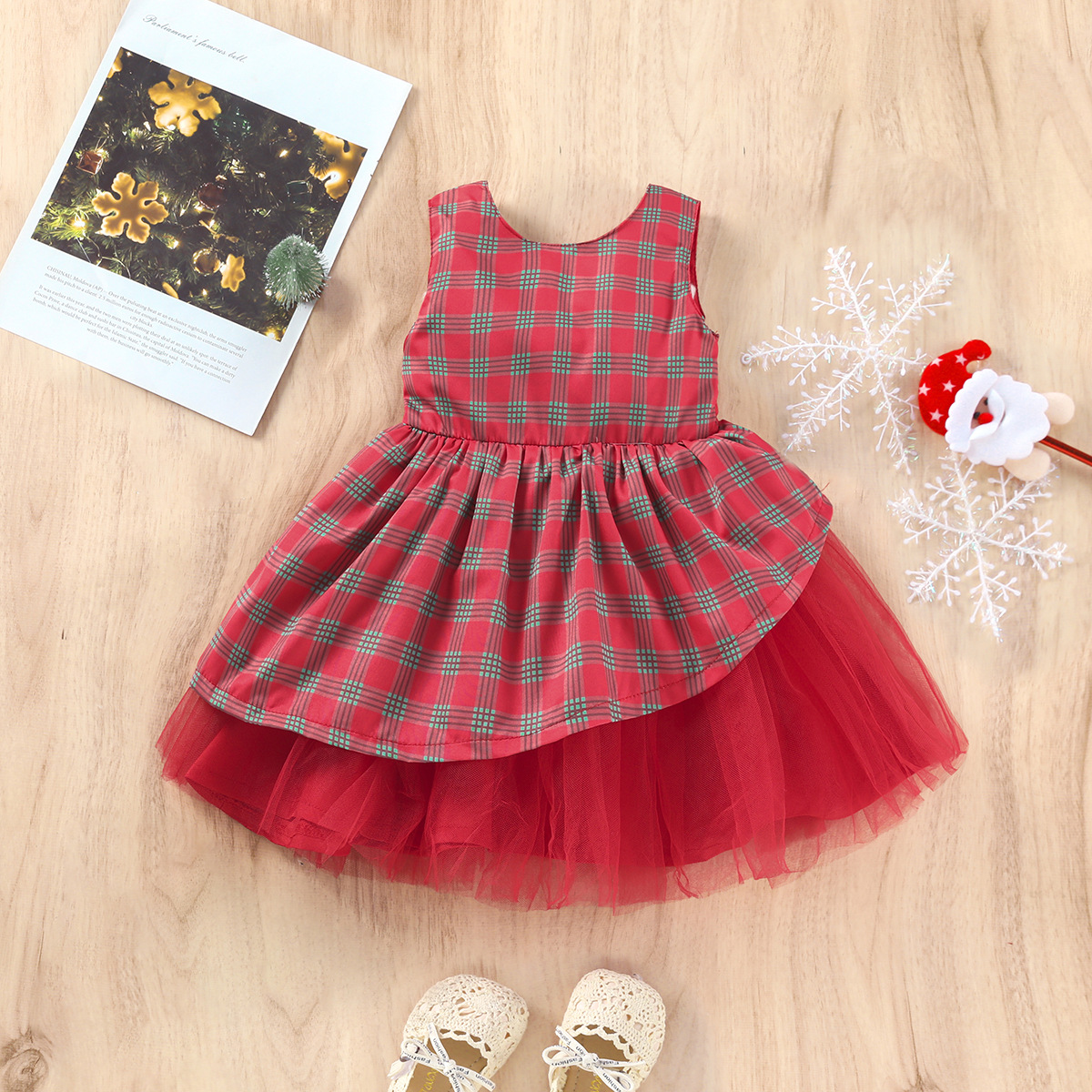 Navidad Moda Tartán Algodón Vestidos Para Niñas display picture 1