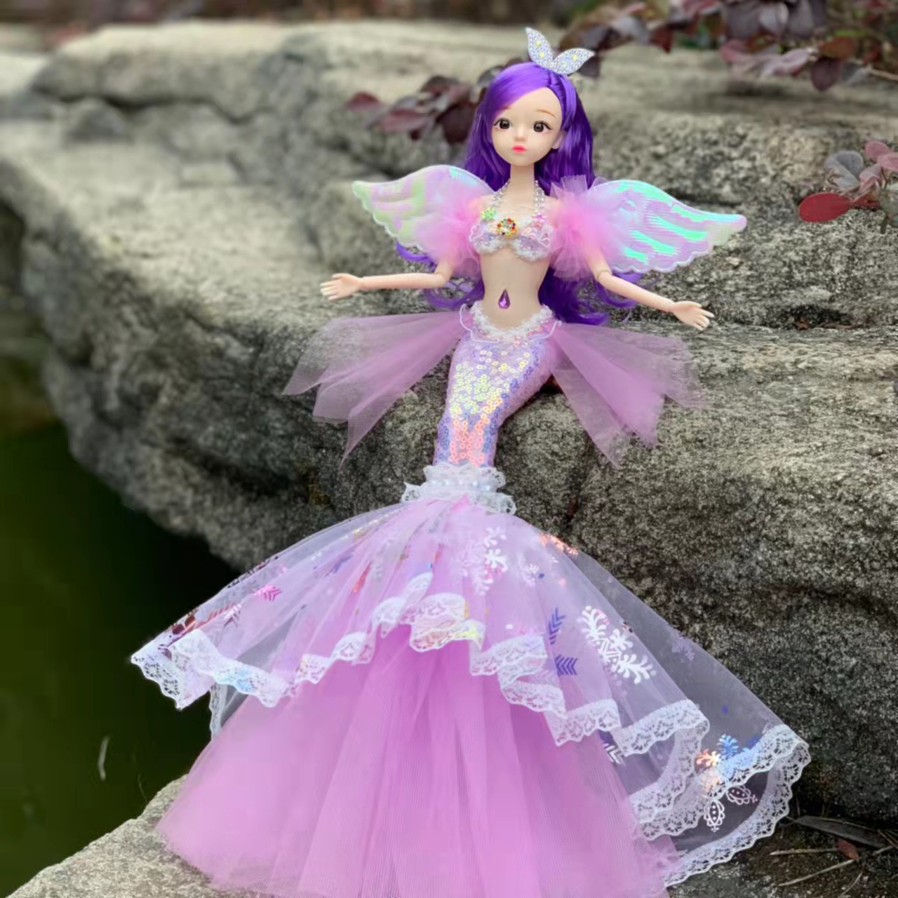 Angel Mermaid Doll Mermaid Princess Little Magic Immortal Bobby Wedding Dress Off-set Creation Children's Toy Doll Female Gift
