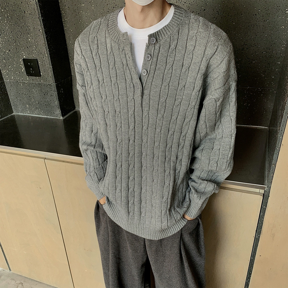 Henry Collar Long-Sleeved Knitwear Men's Autumn and Winter New Korean Style Light and Sophisticated High-End Warm Hemp Pattern Knitwear Jacket Trendy