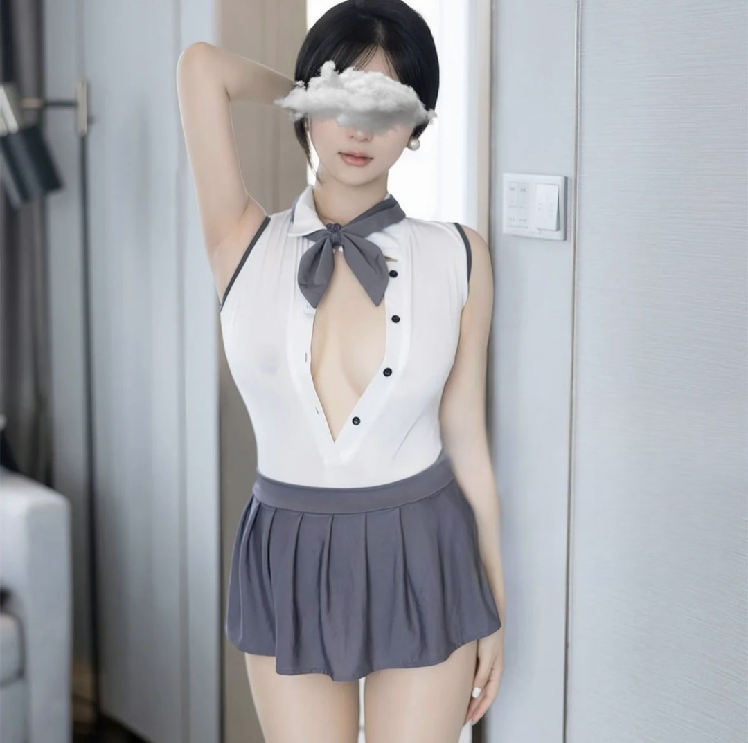 Sailor-Style Student Costume Set with Mini Skirt, Bodysuit and Bow Tie — detail image 5