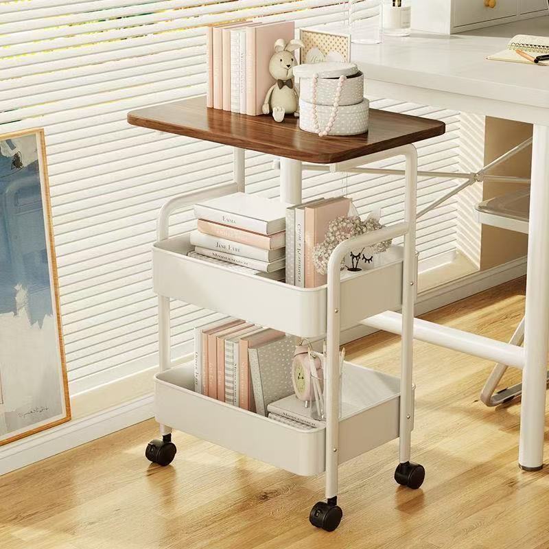 Mesa de té de doble capa móvil para uso doméstico simple carro pequeño estante de almacenamiento de artículos cocina dormitorio estante de almacenamiento de bocadillos
