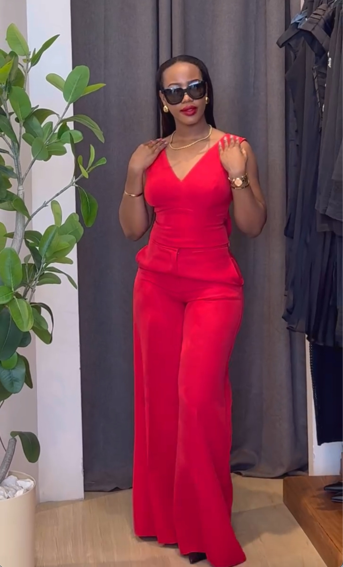 Women Clothing Spring Solid Color Backless Bow Top Wide Leg Trousers Casual Suit