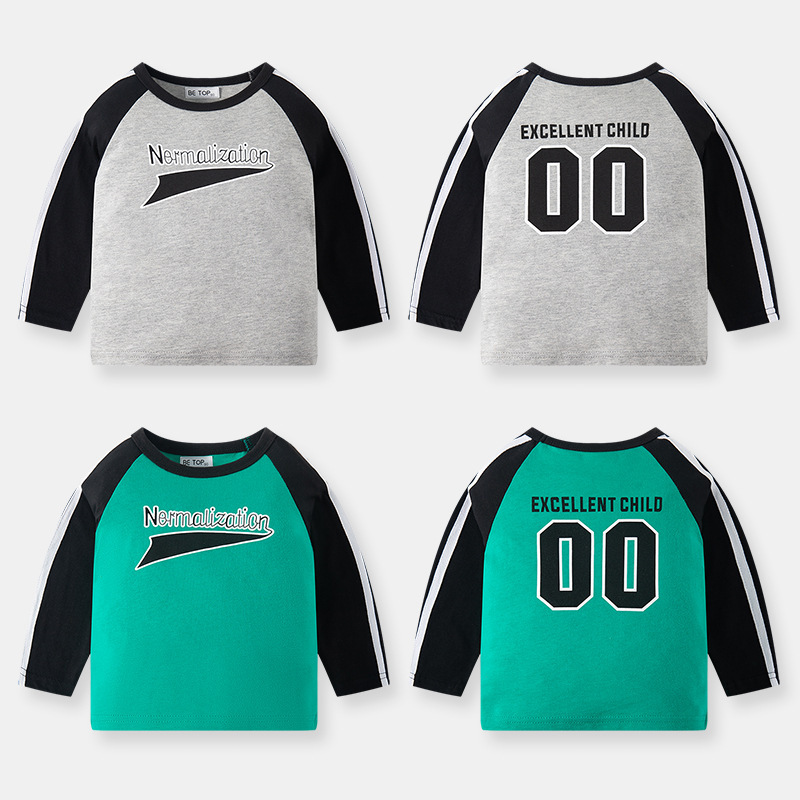 Camiseta coreana personalizada be top de dibujos animados para niños de manga larga de algodón puro delgada camiseta de base de color de primavera y otoño nueva muestra