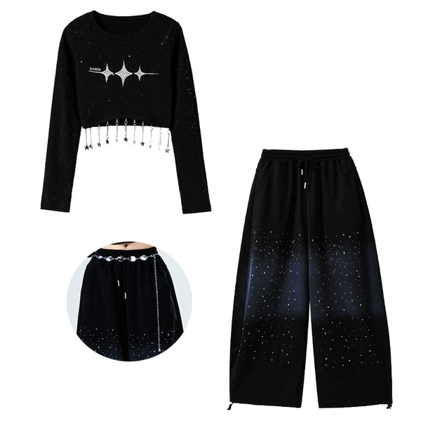 Long-sleeve, black pendant, trousers
