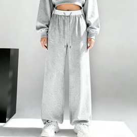 跨境美式辣妹撞色抽绳弯刀裤女高腰宽松垂感休闲运动裤高腰阔腿裤