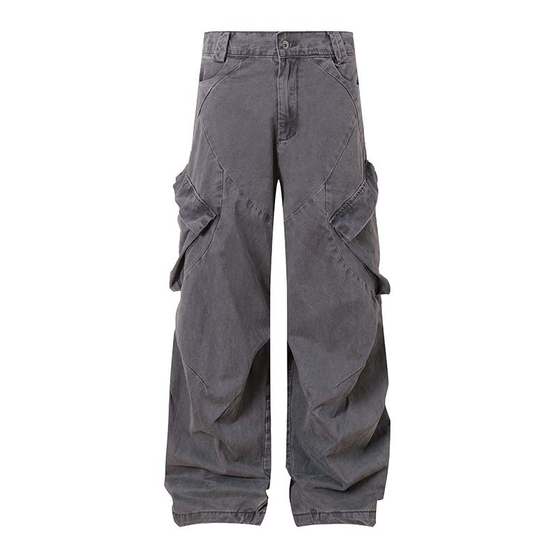 High Street Vintage Multi-Pocket Design Sense Washed Old Wide-Leg Crane Pants Men's Street Fashion Brand Loose Long Pants
