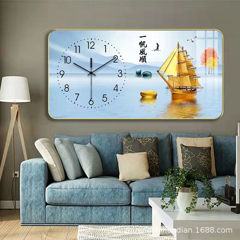 2023 nuevo restaurante pintura decorativa reloj luz comedor de lujo Fondo colgante de pared pintura cálida sala de estar reloj mural de Cristal